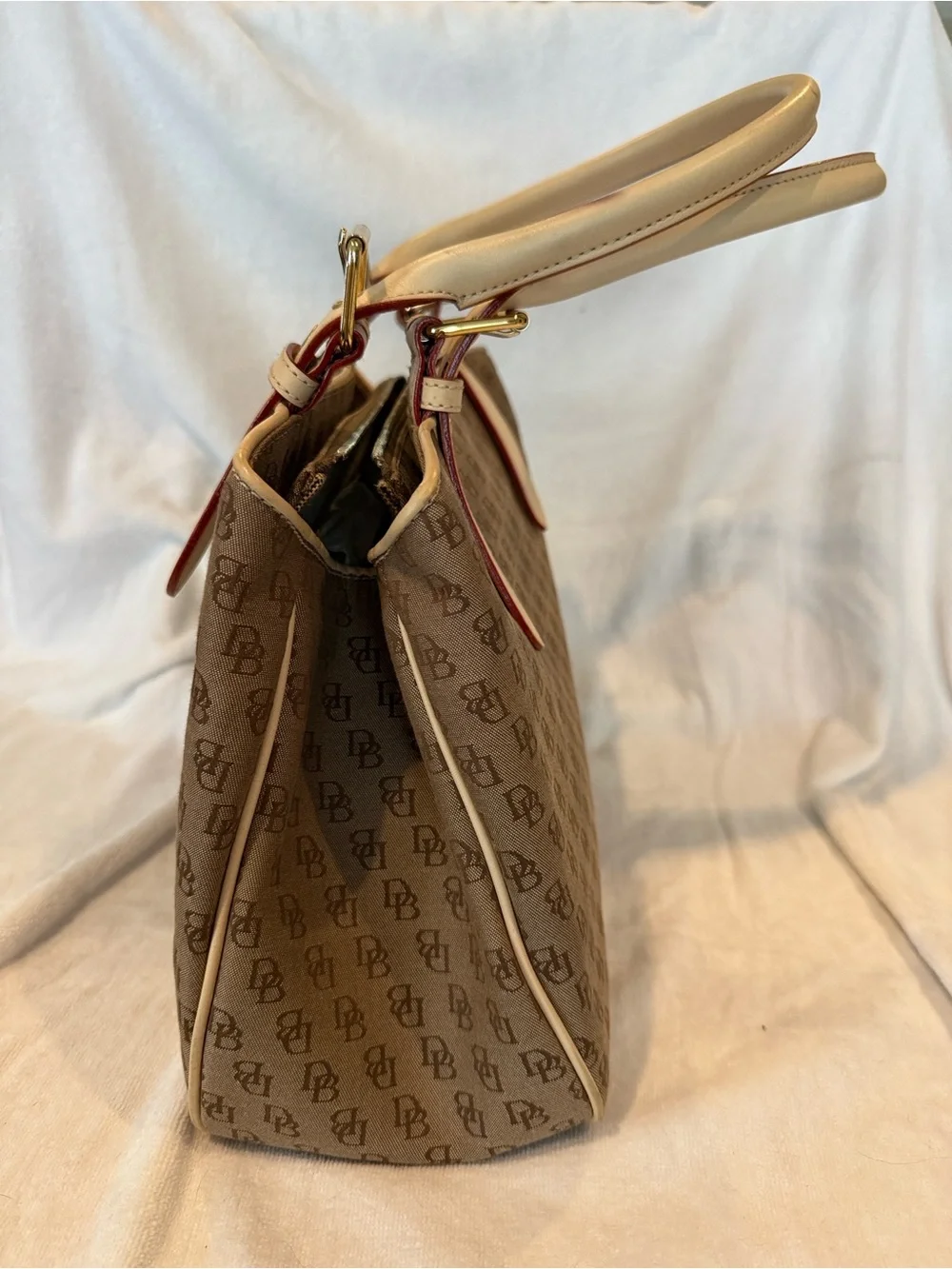 Dooney & Bourke Classic Tote. Tan signature cloth with Tan leather accents